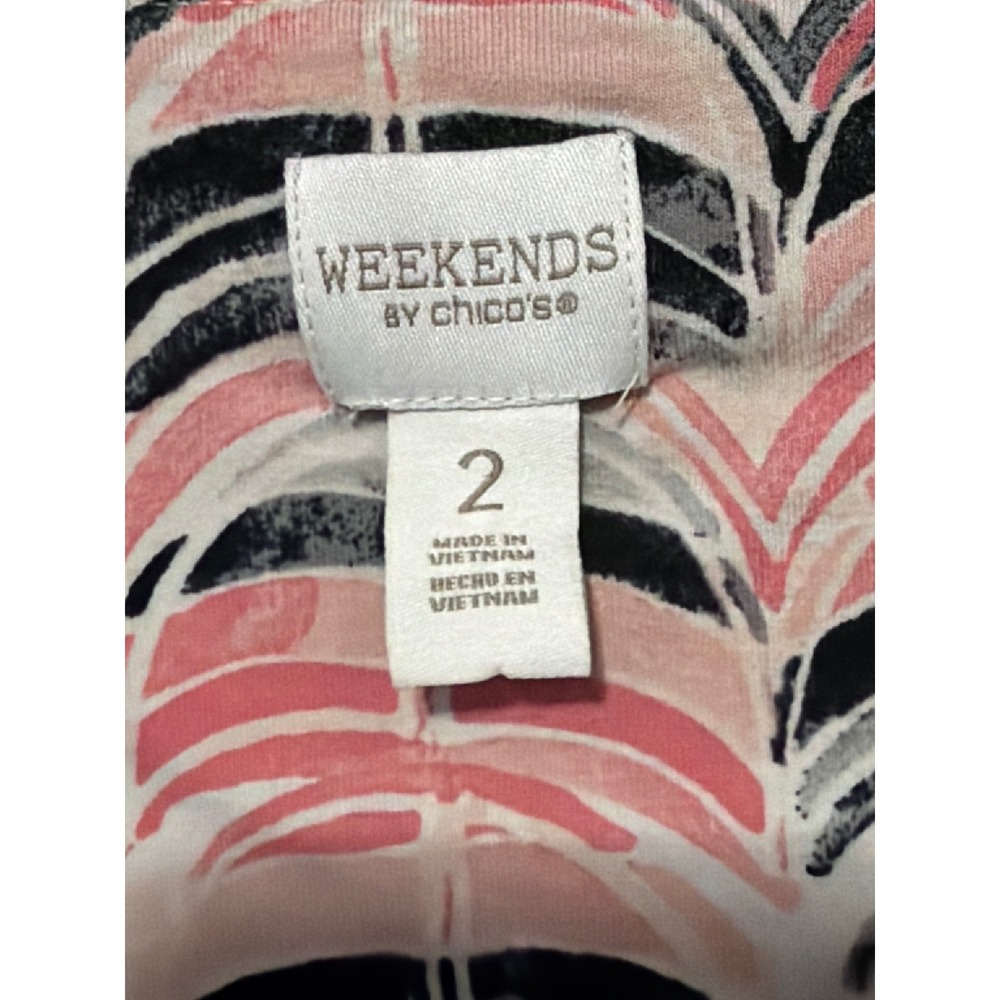 Weekends by Chico's Pink Black Abstract Print V-Neck 3/4 Sleeve‎ Top Size 2 - Picture 2 of 5